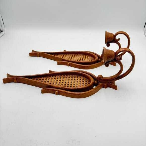 Homco Faux Rattan Wicker Teardrop Wall Sconce Candle Holders  Boho Bohemian MCM - Picture 6 of 16